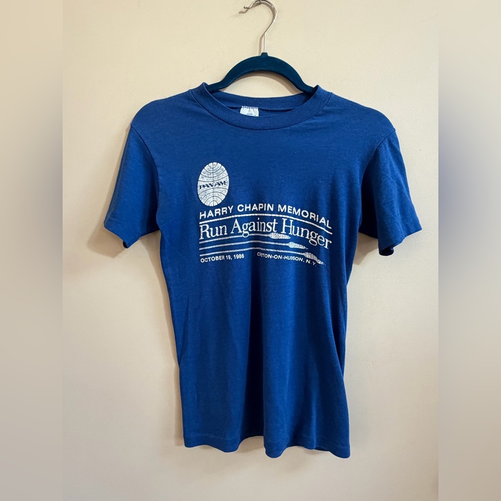 1988 Vintage Harry Chaplin Memorial Run Against Hunger Panam Logo Graphic Shirt